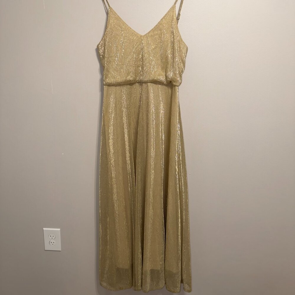 Lulus Gold Shimmer Maxi Dress Size Large Spaghetti Strap Formal - Picture 2 of 7